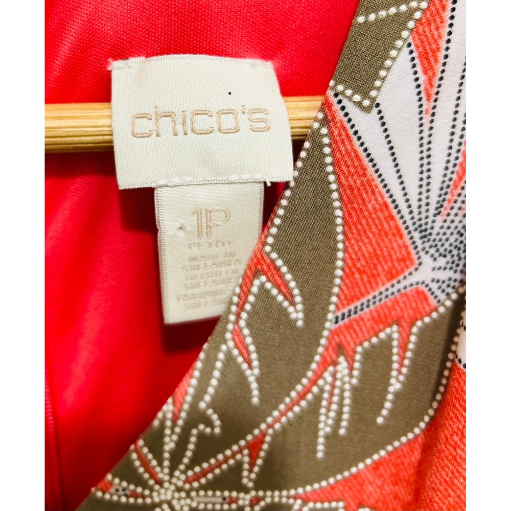 Chico's 1P Petite Orange Tropical Floral V-Neck Sleeveless Wide Leg Jumpsuit‎ - Picture 2 of 3